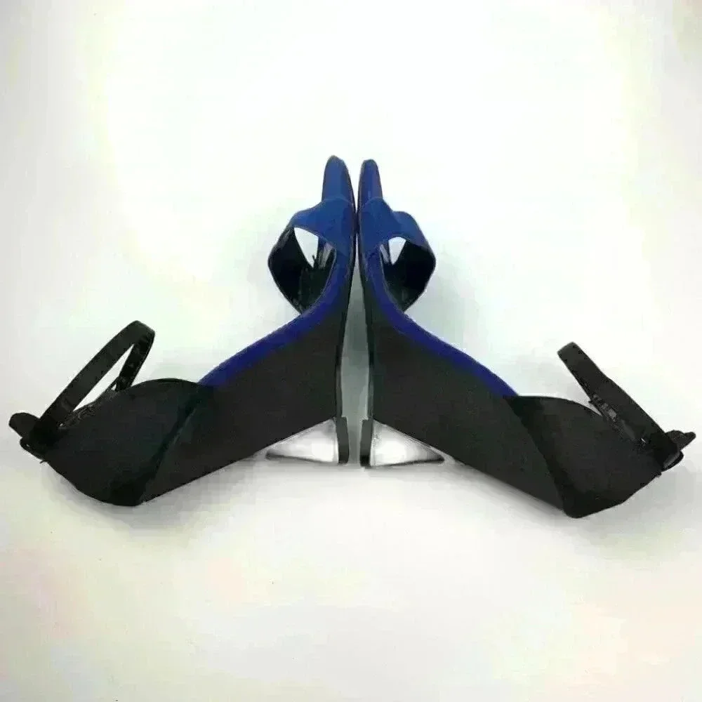 Liliana womens heels size 5.5 black blue satin wedges Dorsay formal black tie